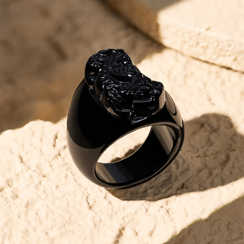 FuAttract Protection Wealth & Confidence Black Obsidian Minimalist Fashion Ring With Pixiu - image 1