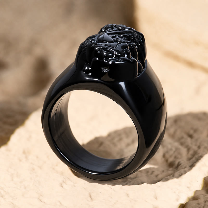 FuAttract Protection Wealth & Confidence Black Obsidian Minimalist Fashion Ring With Pixiu - image 2