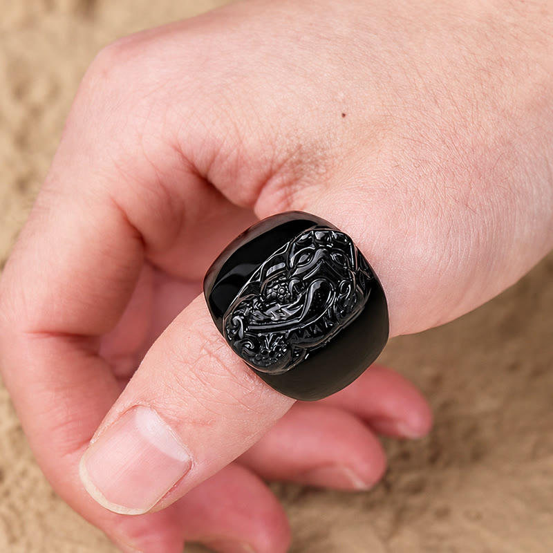 FuAttract Protection Wealth & Confidence Black Obsidian Minimalist Fashion Ring With Pixiu - image 3