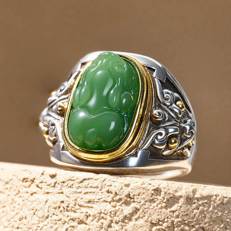 FuAttract Prosperity Protection & Fortune Natural Cyan Jade Pixiu Inlaid Ring - Adjustable - image 0