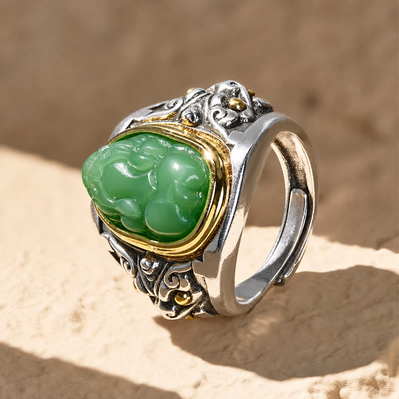 FuAttract Prosperity Protection & Fortune Natural Cyan Jade Pixiu Inlaid Ring - image 1