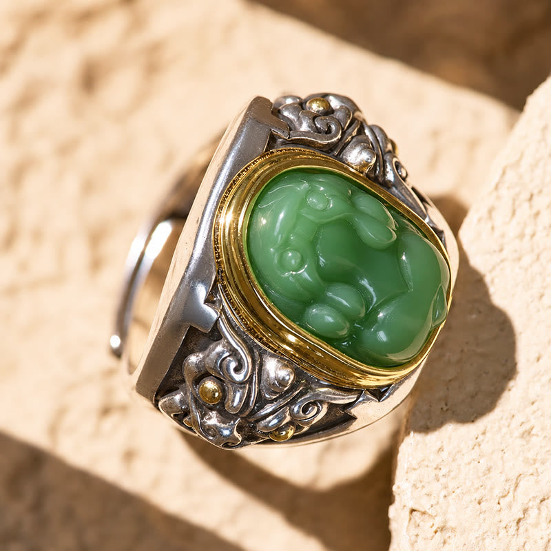 FuAttract Prosperity Protection & Fortune Natural Cyan Jade Pixiu Inlaid Ring - image 2