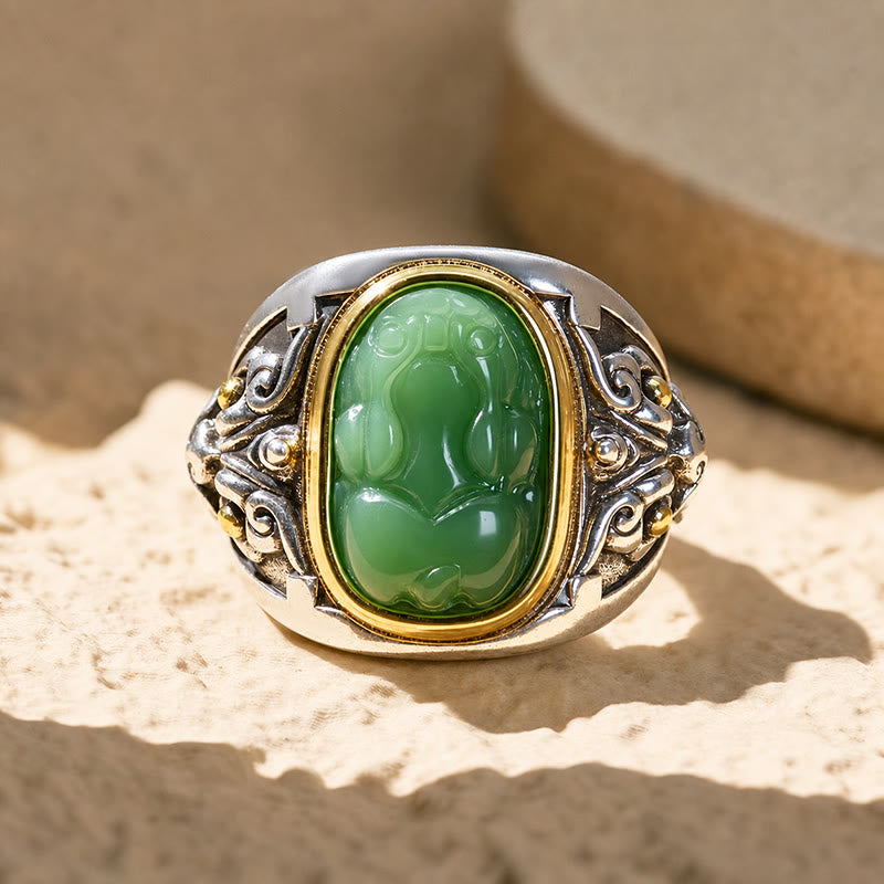 FuAttract Prosperity Protection & Fortune Natural Cyan Jade Pixiu Inlaid Ring - image 4