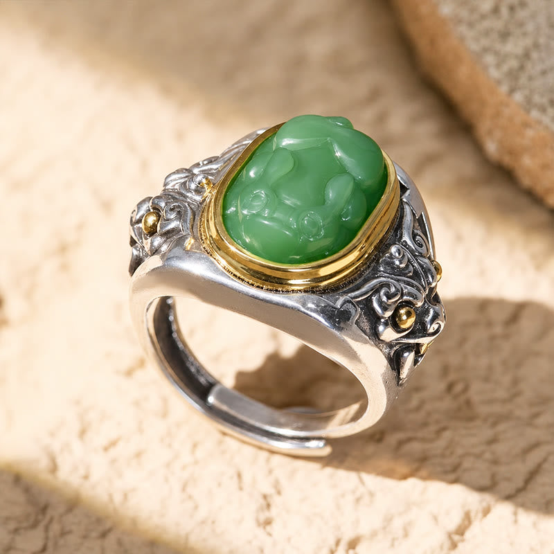 FuAttract Prosperity Protection & Fortune Natural Cyan Jade Pixiu Inlaid Ring - image 5