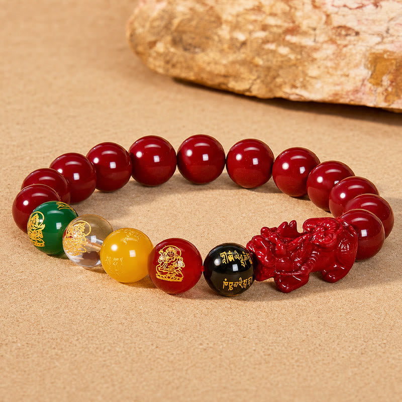 FuAttract Wealth Blessing & Protection Purple Gold Sand Five Wealth Gods Bracelet With Pixiu - 14mm - image 0