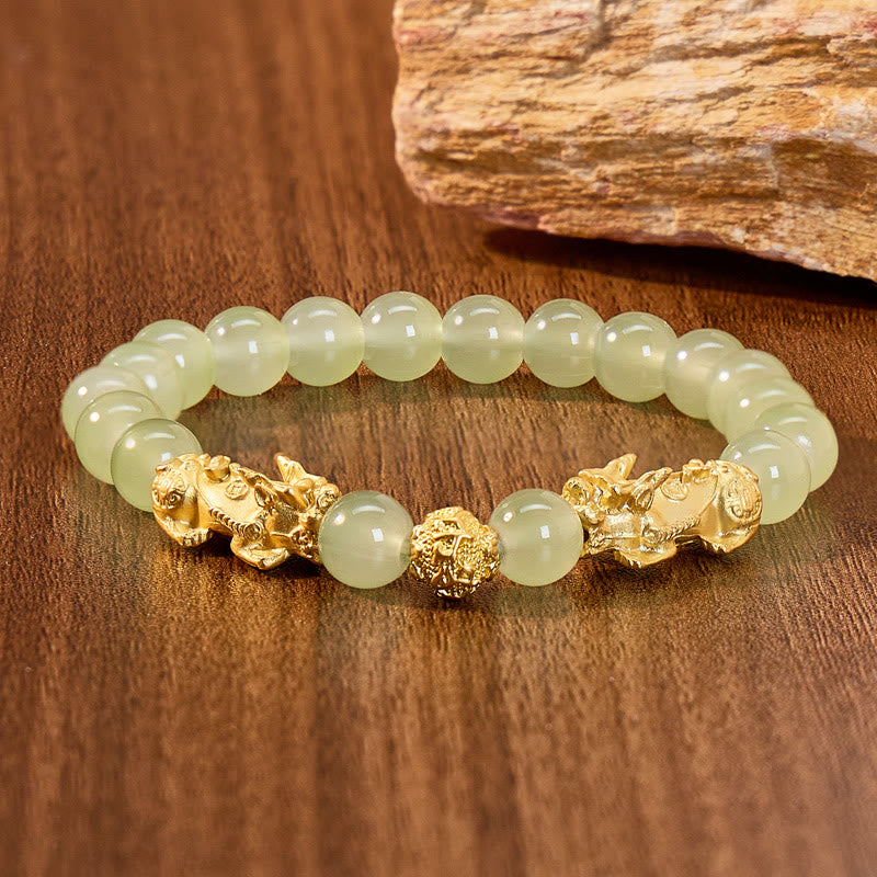 FuAttract Wealth Protection & Luck Golden Pixiu Hetian Jade Bead Bracelet - image 2