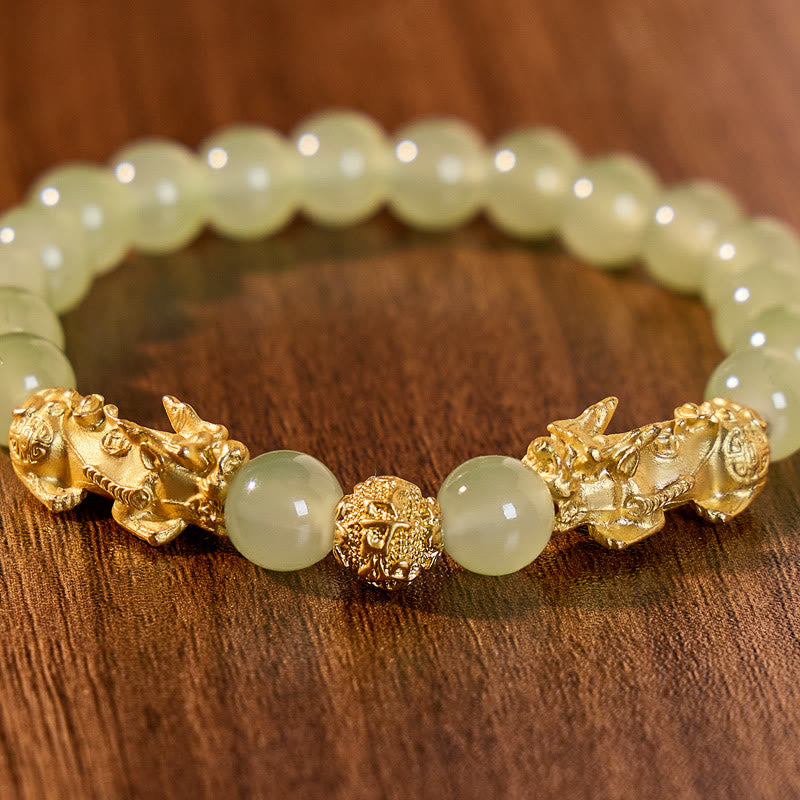 FuAttract Wealth Protection & Luck Golden Pixiu Hetian Jade Bead Bracelet - image 4