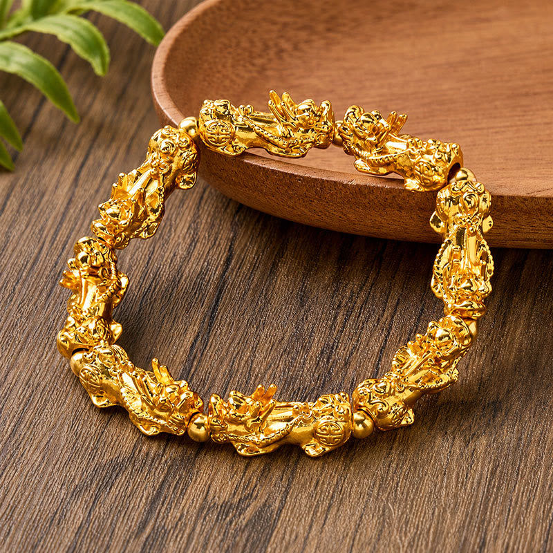 FuAttract Fortune Prosperity & Positive Energy Golden Alloy Eight Pixiu Bracelet - image 1