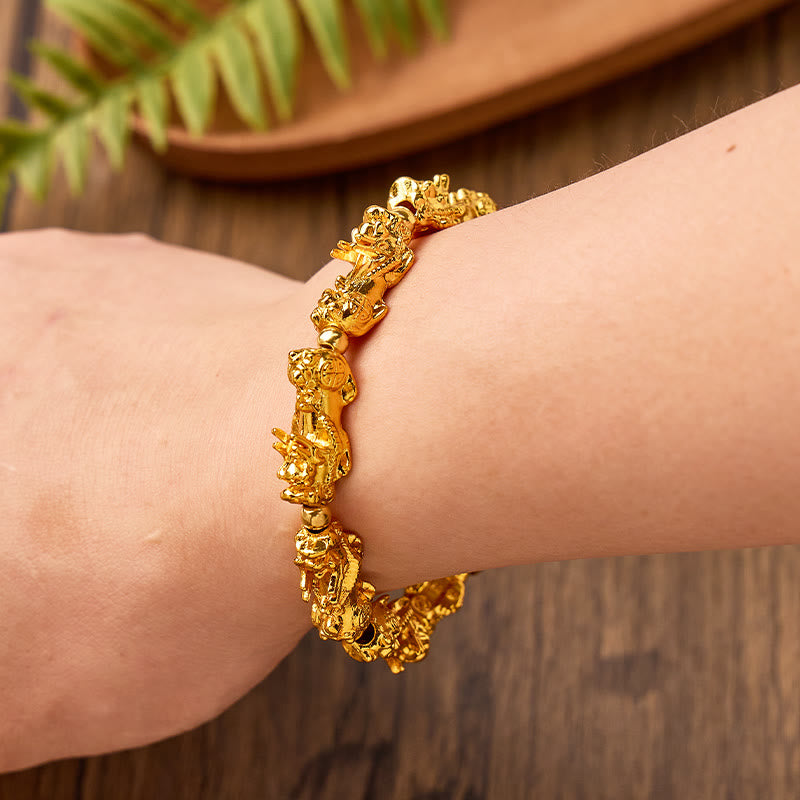 FuAttract Fortune Prosperity & Positive Energy Golden Alloy Eight Pixiu Bracelet - image 3