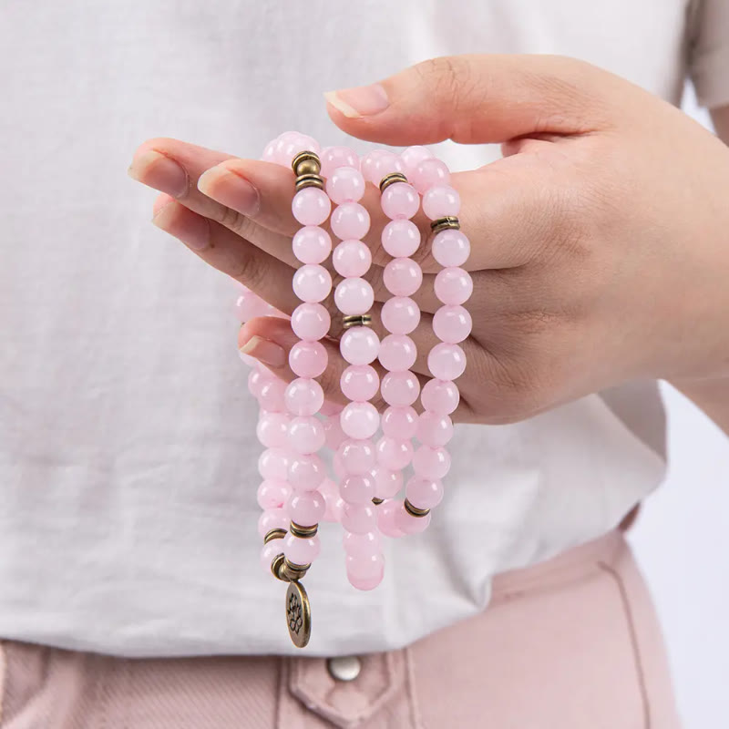 FuAttract Love Harmony & Emotional Balance 108 Rose Quartz Mala Beads Bracelet Necklace With Lotus Pendant - image 3