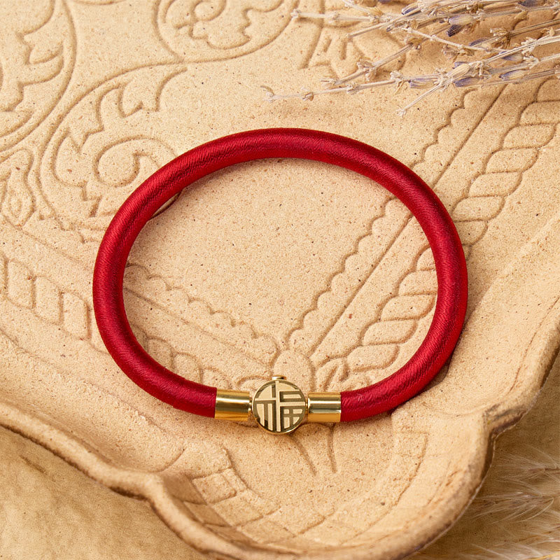 FuAttract Protection Good Fortune & Prosperity Cinnabar Burgundy Red Fu Bracelet - image 1
