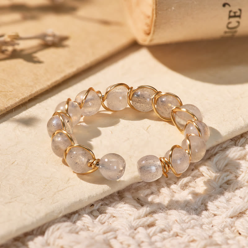 FuAttract Inner Peace & Blessing Gold Wire Wrapped Round Labradorite Bead Ring - image 2