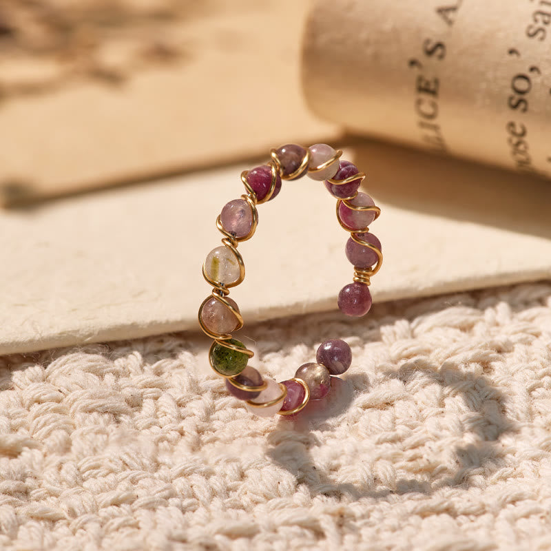 FuAttract Inner Peace & Blessing Gold Wire Wrapped Round Labradorite Bead Ring - Round Tourmaline - image 8
