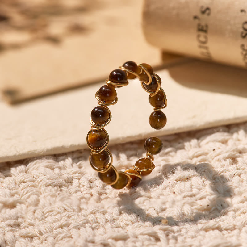 FuAttract Inner Peace & Blessing Gold Wire Wrapped Round Labradorite Bead Ring - Round Tiger Eye - image 10