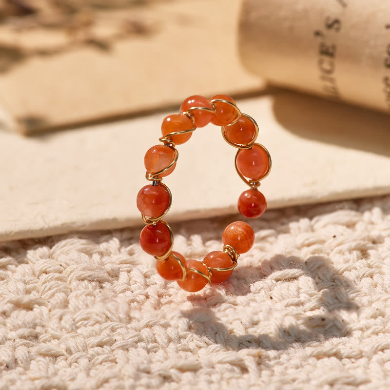 FuAttract Inner Peace & Blessing Gold Wire Wrapped Round Labradorite Bead Ring - Round South Red Agate - image 12
