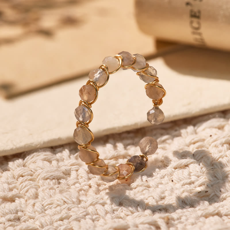 FuAttract Inner Peace & Blessing Gold Wire Wrapped Round Labradorite Bead Ring - Faceted Rainbow Moonstone - image 14