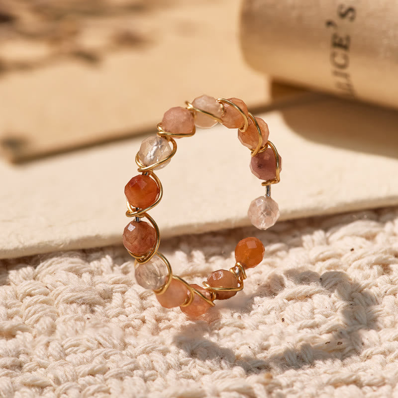 FuAttract Inner Peace & Blessing Gold Wire Wrapped Round Labradorite Bead Ring - Faceted Red Crystal - image 23