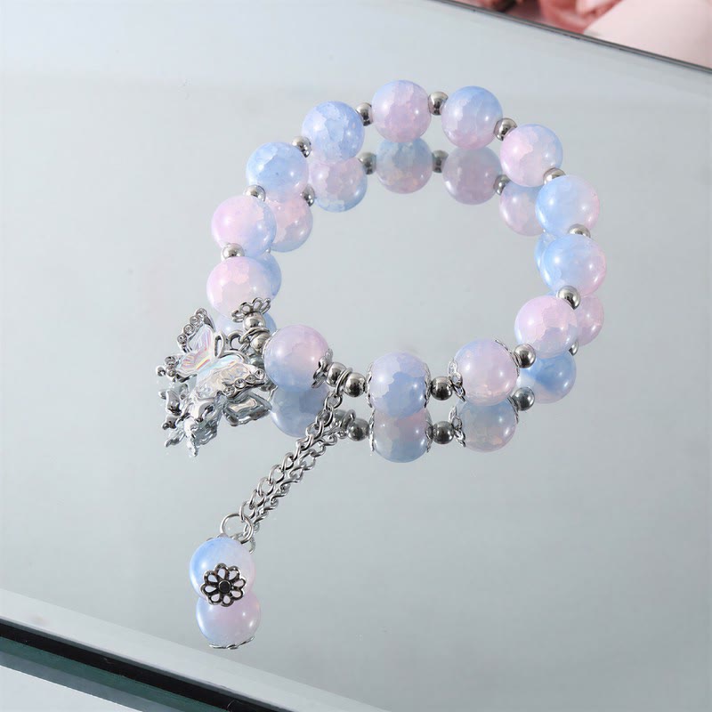 FuAttract Love & Harmony Blue Glaze Beads Butterfly Charm Bracelet - Pink Blue - image 6