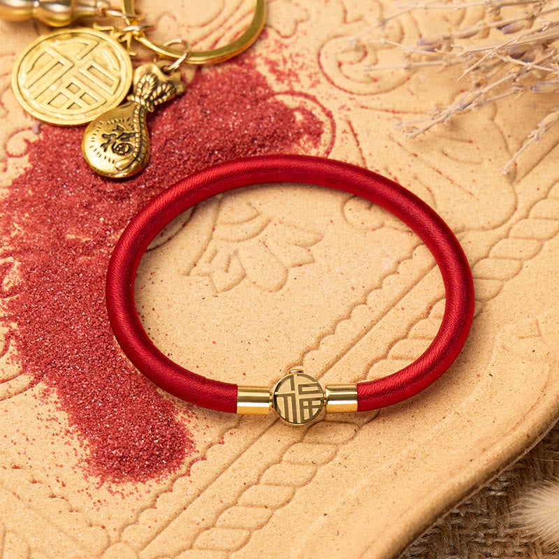 FuAttract Protection Good Fortune & Prosperity Cinnabar Burgundy Red Fu Bracelet - Burgundy Cord Fu Character - 20cm - image 0
