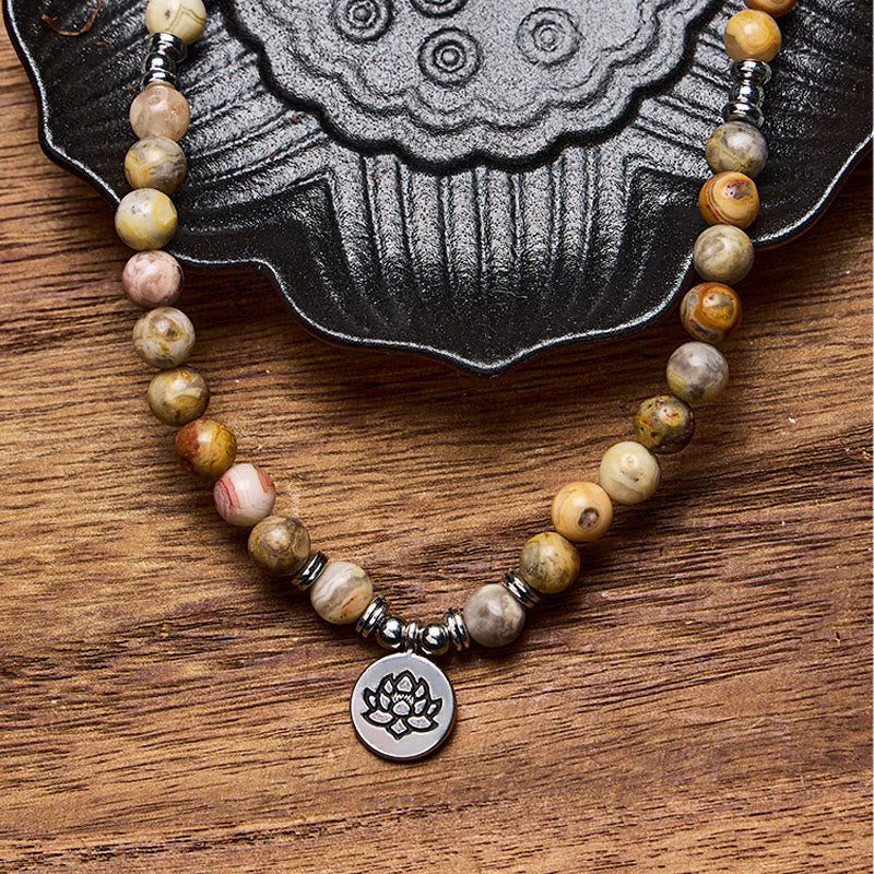 FuAttract Harmony & Good Fortune 108 Bamboo Leaf Agate Silver Lotus Pendant Mala Beads Bracelet Necklace - image 3