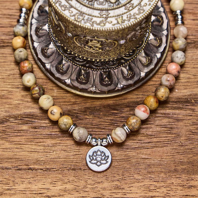 FuAttract Harmony & Good Fortune 108 Bamboo Leaf Agate Silver Lotus Pendant Mala Beads Bracelet Necklace - image 4