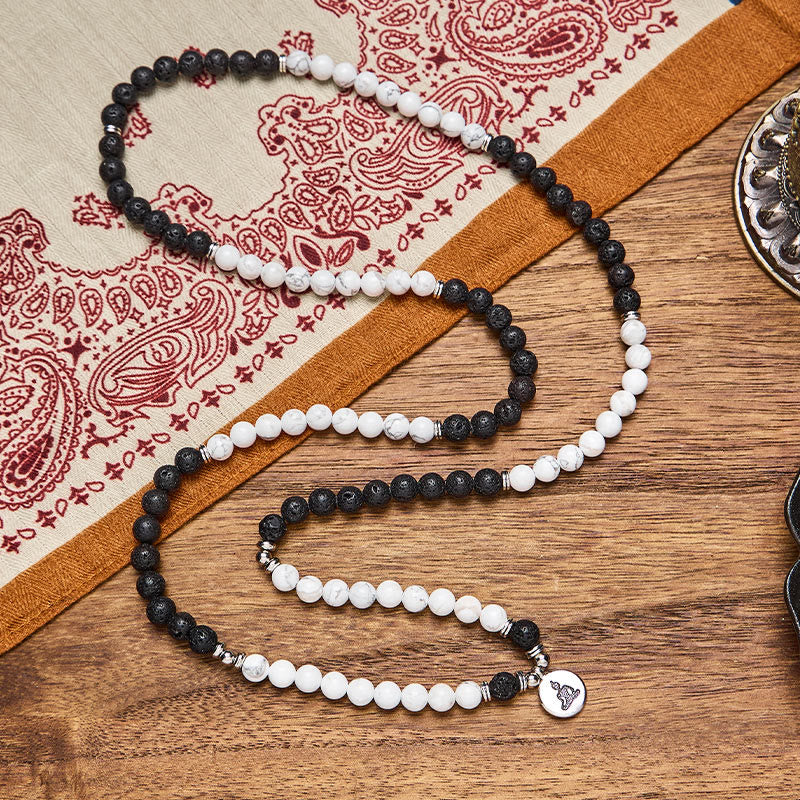 FuAttract Protection & Harmony 108 Lava Stone White Turquoise Silver Buddha Pendant Mala Beads Bracelet Necklace - image 1