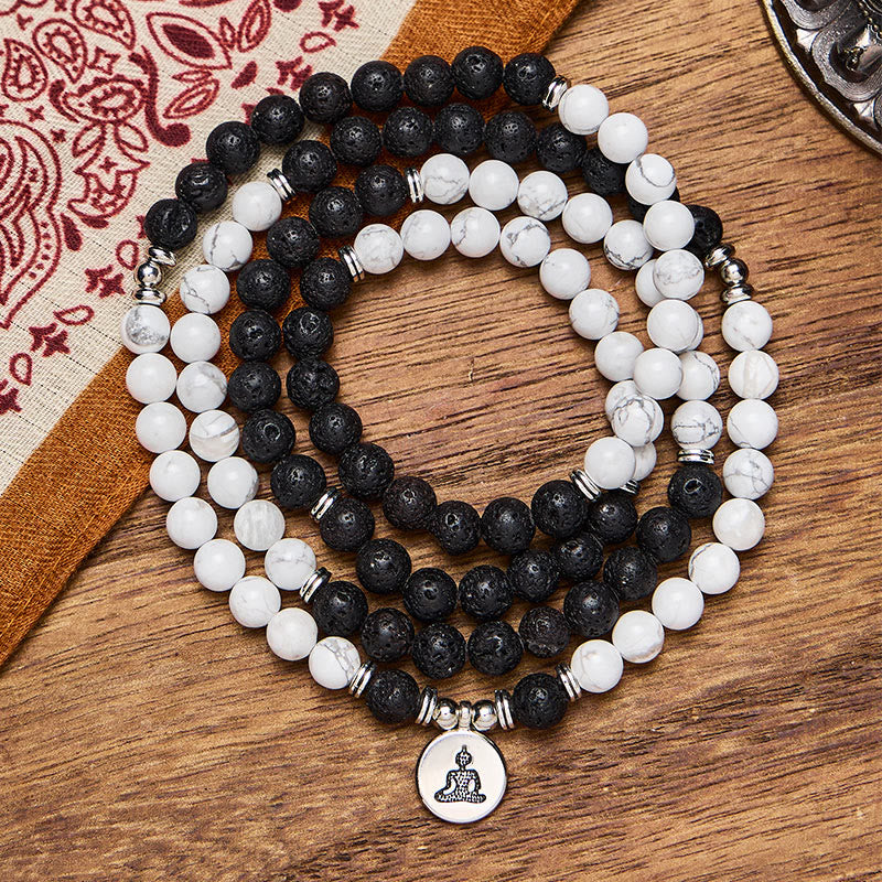 FuAttract Protection & Harmony 108 Lava Stone White Turquoise Silver Buddha Pendant Mala Beads Bracelet Necklace - image 2