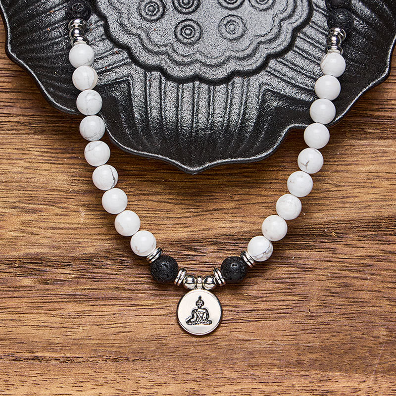 FuAttract Protection & Harmony 108 Lava Stone White Turquoise Silver Buddha Pendant Mala Beads Bracelet Necklace - image 3
