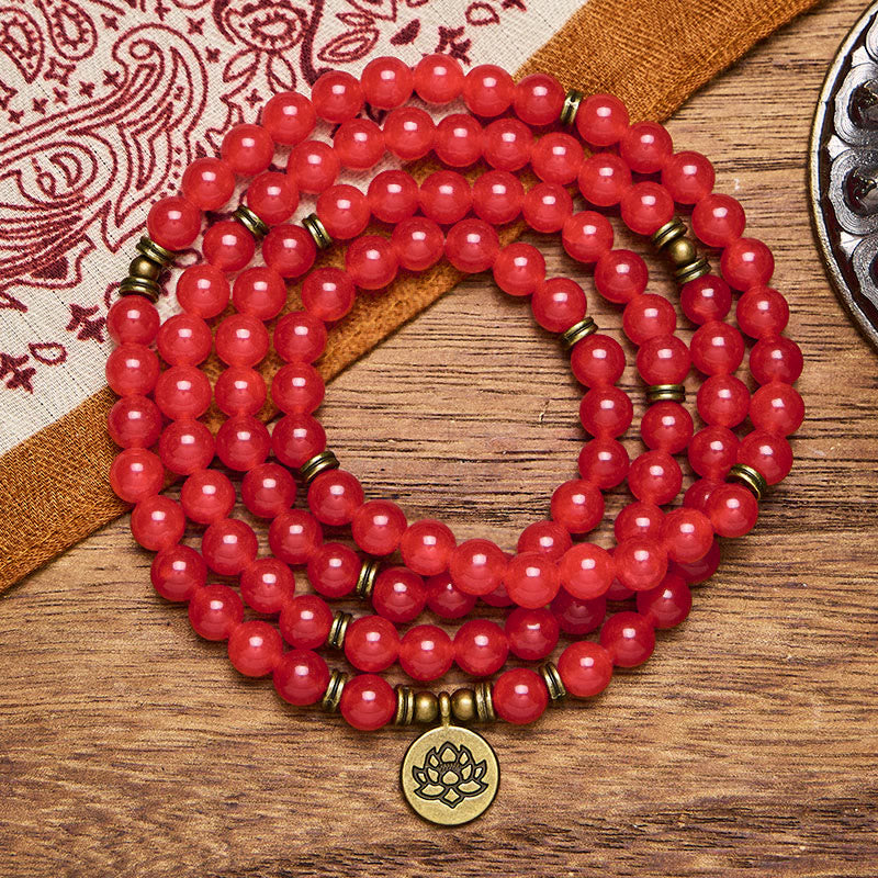 FuAttract Protection & Good Fortune 108 Red Agate Mala Beads Bracelet Necklace With Lotus Pendant - image 2
