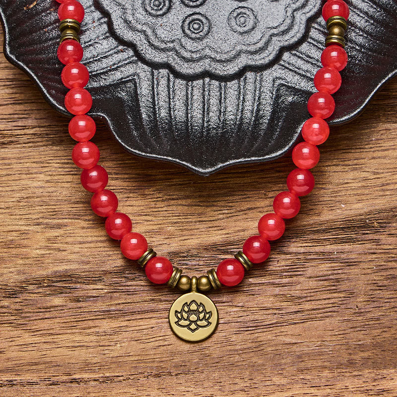 FuAttract Protection & Good Fortune 108 Red Agate Mala Beads Bracelet Necklace With Lotus Pendant - image 3