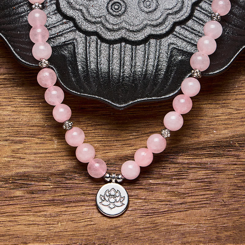 FuAttract Love & Harmony 108 Rose Quartz Silver Lotus Pendant Mala Beads Bracelet Necklace - image 3