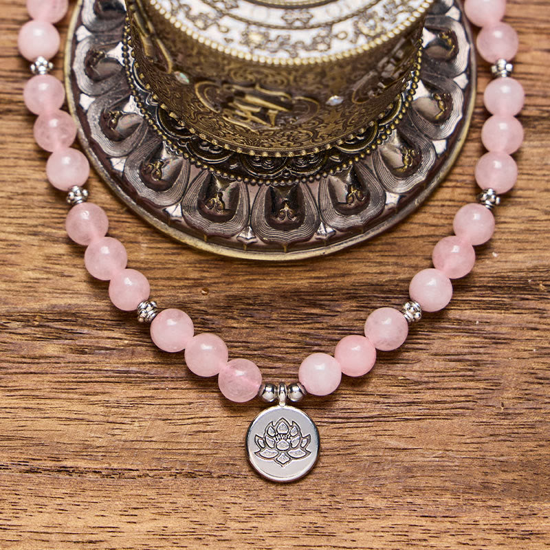 FuAttract Love & Harmony 108 Rose Quartz Silver Lotus Pendant Mala Beads Bracelet Necklace - image 4