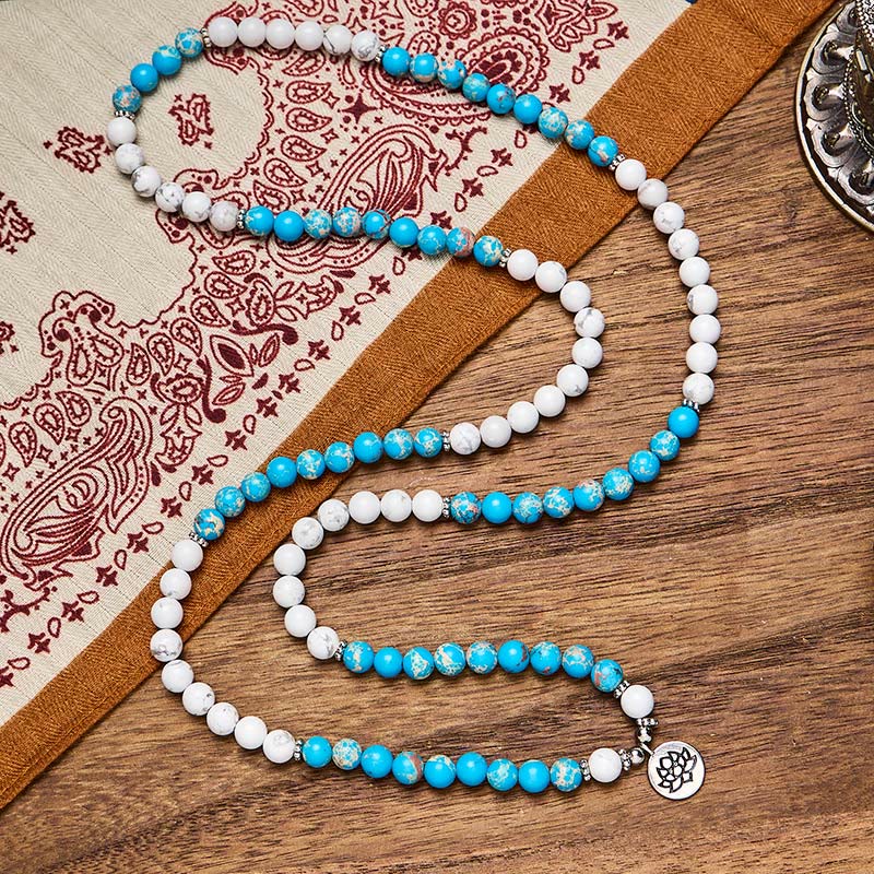 FuAttract Protection & Harmony 108 White Turquoise Blue Imperial Stone Lotus Mala Beads Bracelet Necklace - image 1