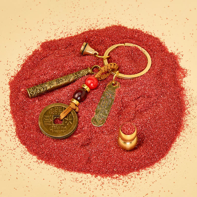 FuAttract Wealth Luck & Protection Ruyi Golden Cudgel Wealth Token Keychain With Five Emperor Coins And Calabash - image 3