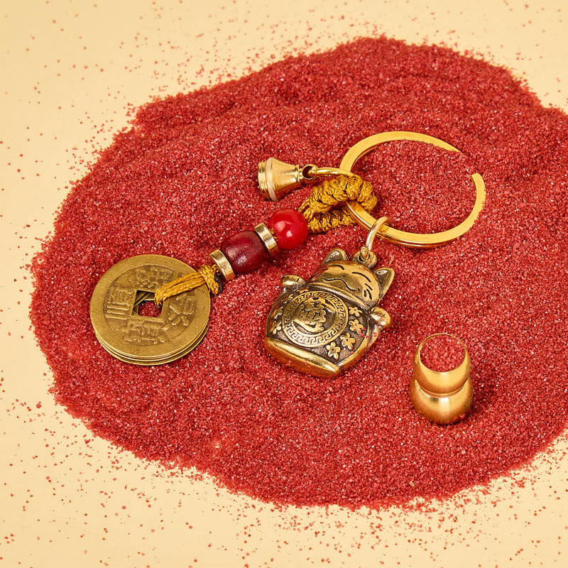 FuAttract Luck Prosperity & Protection Brass Maneki Neko Cat Keychain - image 3