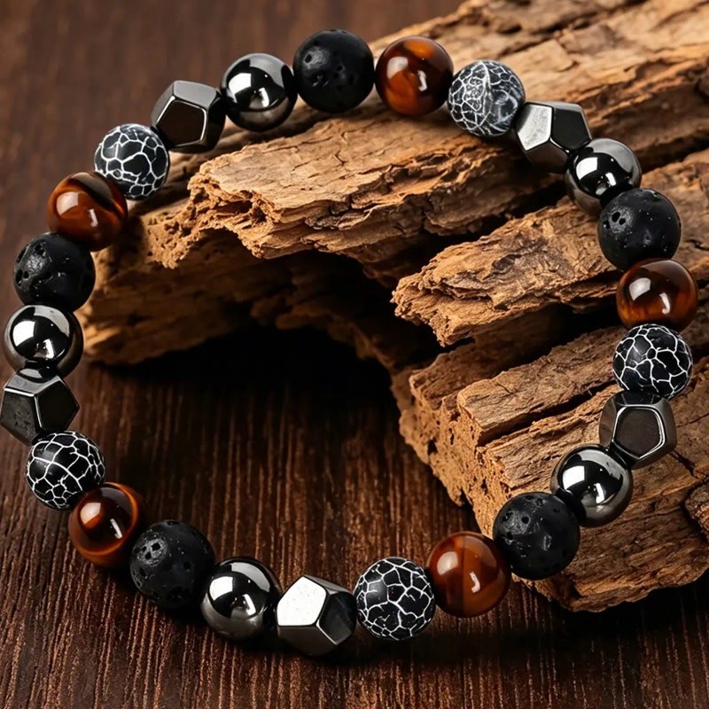 FuAttract Protection Strength & Grounding Energy Tiger Eye Hematite Lava Stone Weathered Stone Money Bracelet - image 1