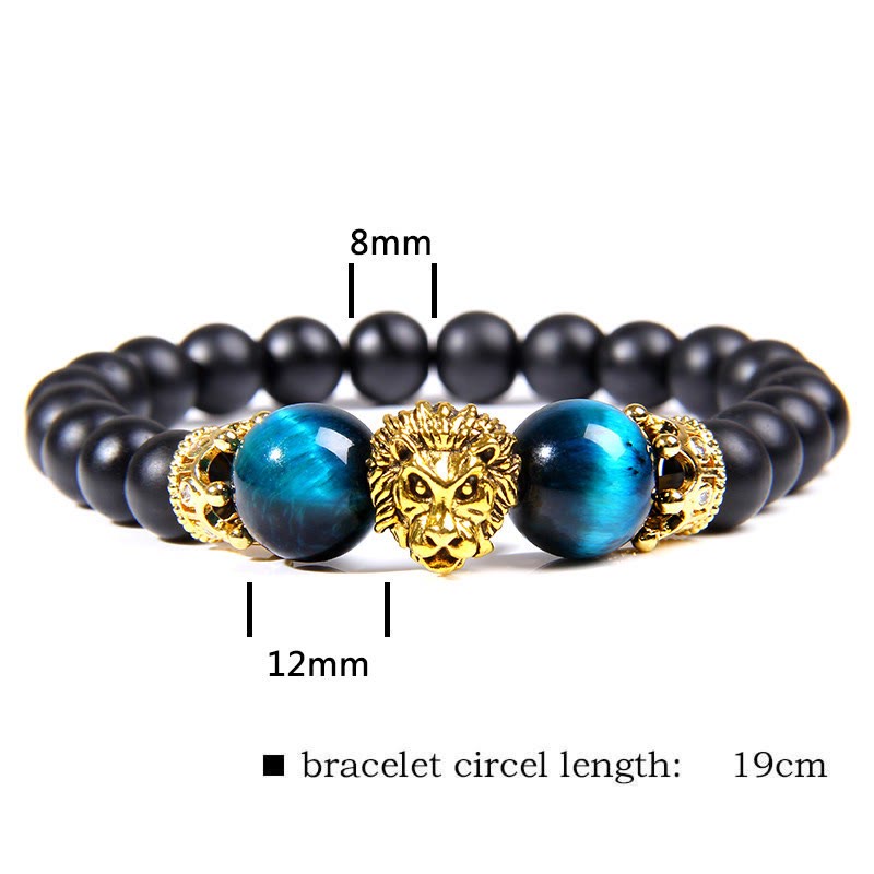 FuAttract Confidence Strength & Leadership Tiger Eye Crown Lion Bracelet - Blue Tiger Eye + Gold - image 10