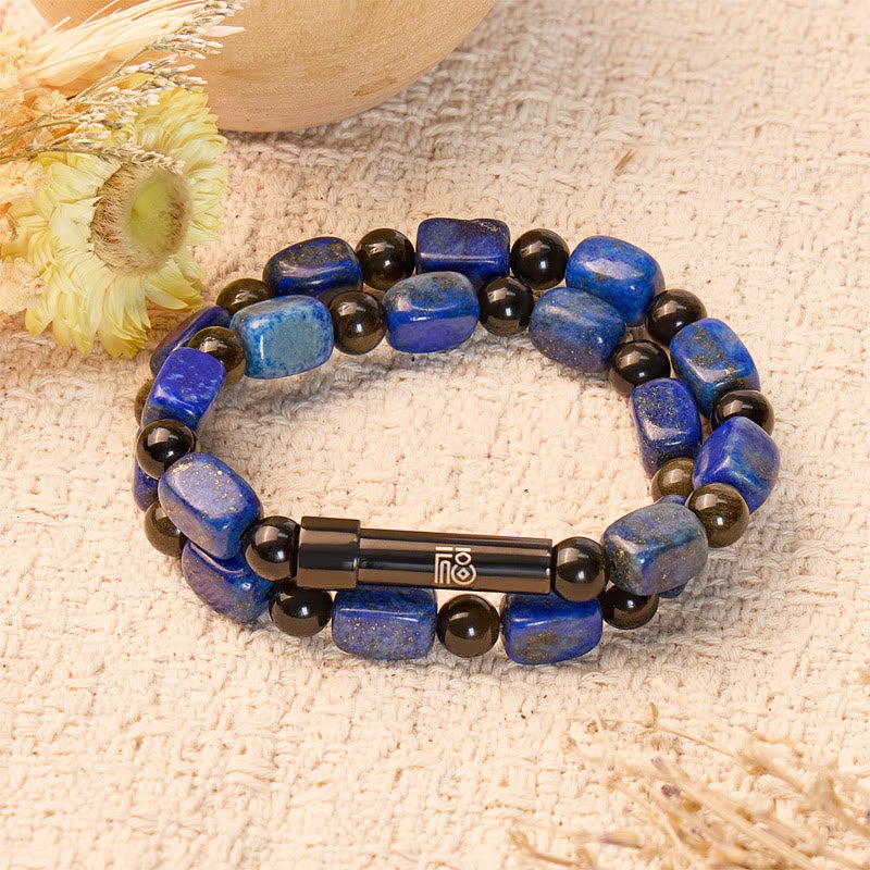FuAttract Wishbeads Protection & Wisdom – Black Obsidian & Lapis Lazuli Intention Bracelet - 8mm - image 0