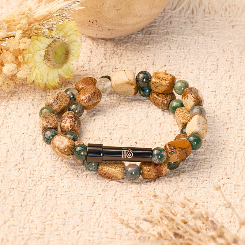 FuAttract Wishbeads Harmony & Positive Growth – Moss Agate & Picture Jasper Intention Bracelet - 8mm - image 0