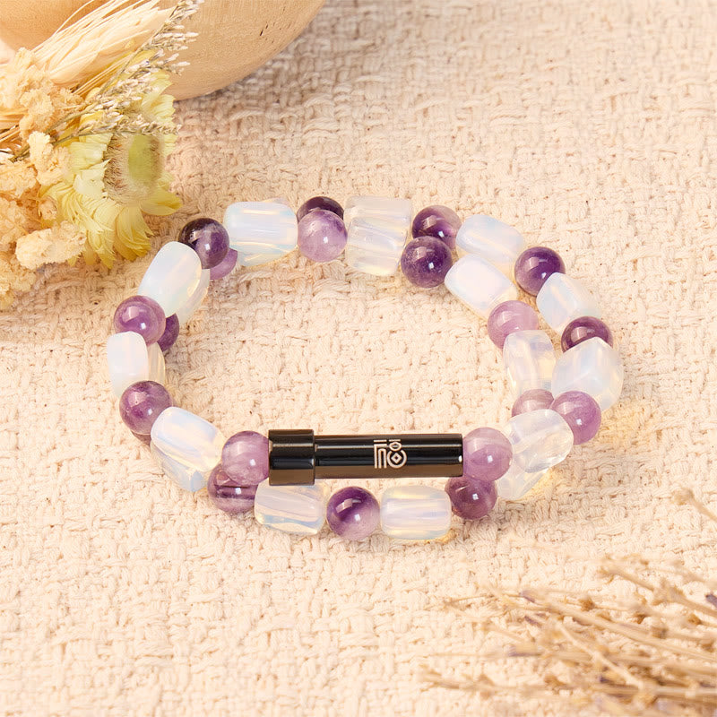 FuAttract Wishbeads Clarity & Intuition – Amethyst & Opal Intention Bracelet - 8mm - image 0