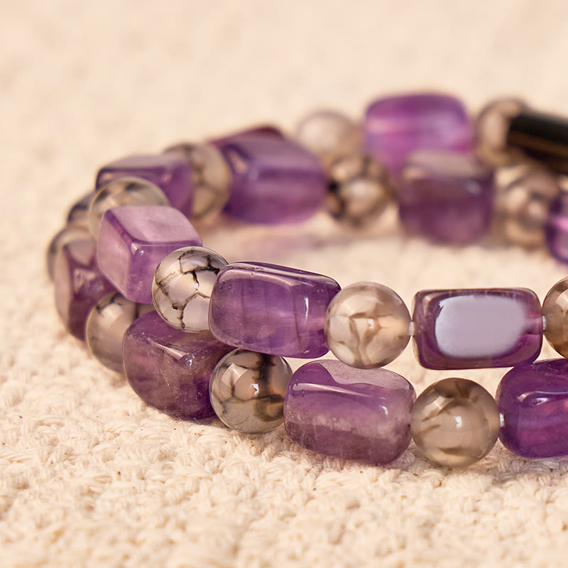 FuAttract Wishbeads Protection & Clarity – Dragon Vein Agate & Amethyst Intention Bracelet - image 5