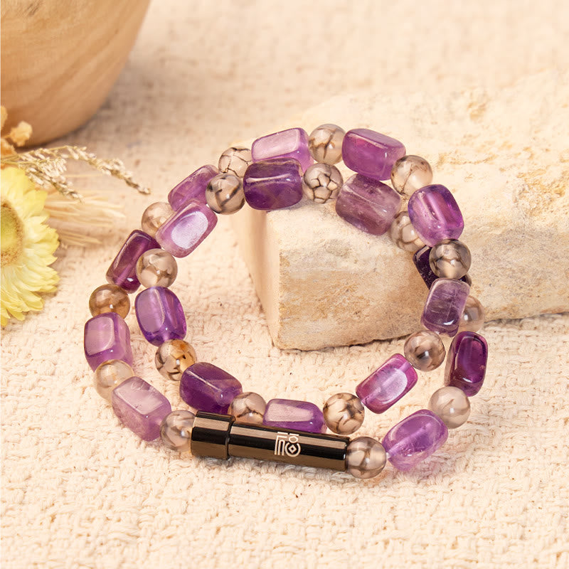 FuAttract Wishbeads Protection & Clarity – Dragon Vein Agate & Amethyst Intention Bracelet - image 2