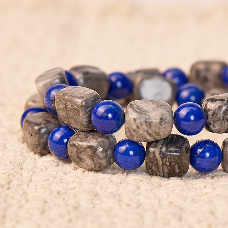 FuAttract Wishbeads Wisdom & Stability – Lapis Lazuli & Grey Jasper Intention Bracelet - image 5