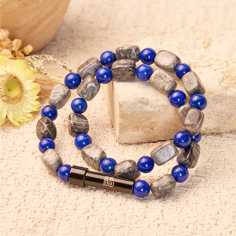 FuAttract Wishbeads Wisdom & Stability – Lapis Lazuli & Grey Jasper Intention Bracelet - image 2