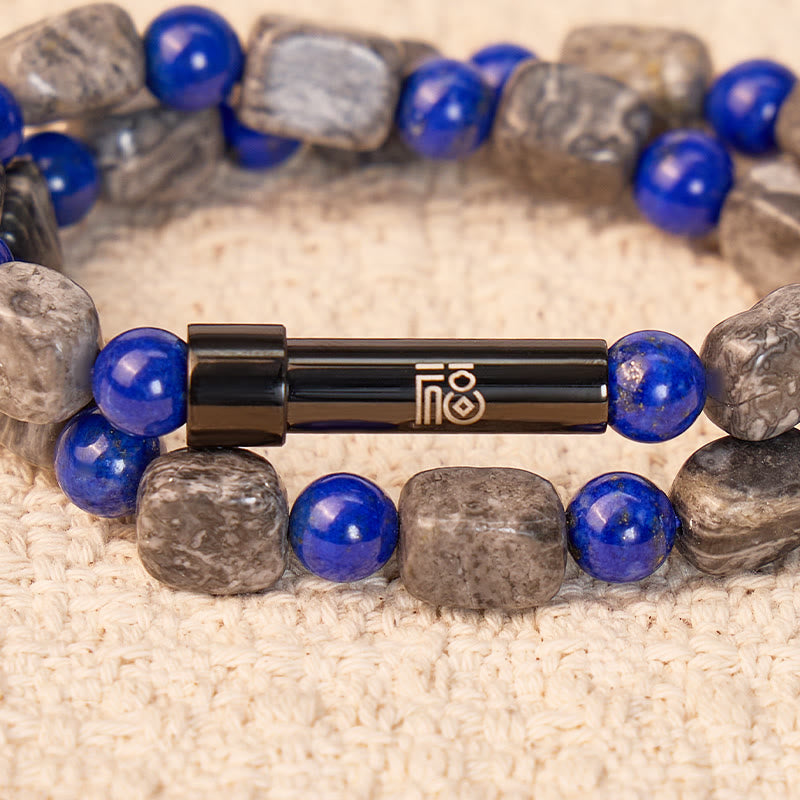 FuAttract Wishbeads Wisdom & Stability – Lapis Lazuli & Grey Jasper Intention Bracelet - image 4
