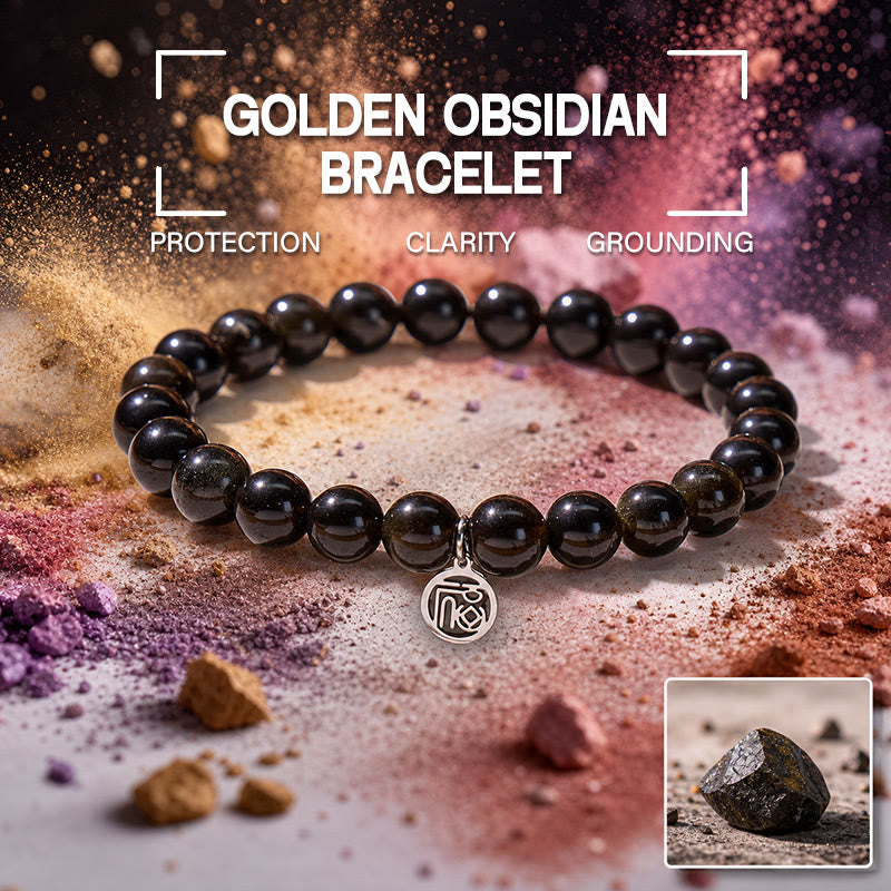 FuAttract Protection Wealth & Prosperity Golden Obsidian Bead Fu Symbol Charm Bracelet - 19cm - image 0