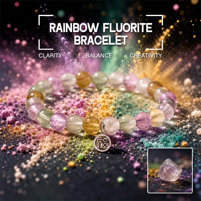 FuAttract Balance Clarity & Positive Energy Rainbow Fluorite Fu Charm Bracelet - 19cm - image 0