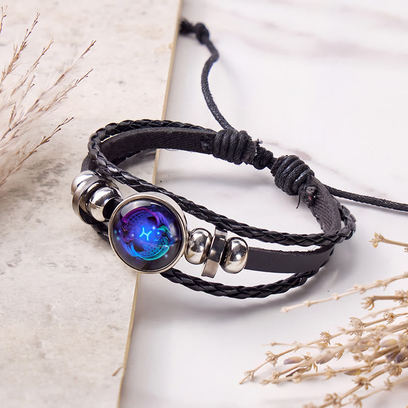 FuAttract Intuition Harmony & Serenity Pisces Zodiac Blue Glaze Charm Vintage Leather Bracelet - image 1