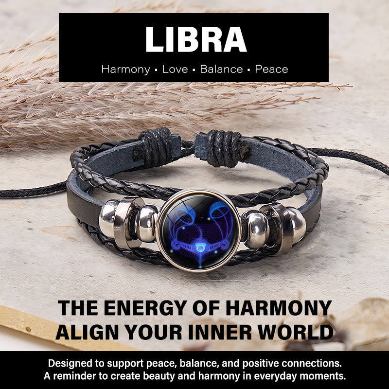 FuAttract Balance Harmony & Elegant Energy Libra Zodiac Blue Glaze Charm Vintage Leather Bracelet - Libra - image 0