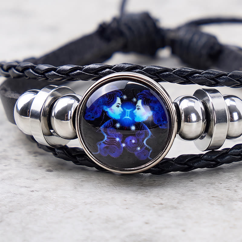 FuAttract Creativity Communication & Flexibility Gemini Zodiac Blue Glaze Charm Vintage Leather Bracelet - image 3